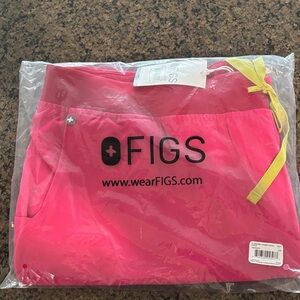 FIGS Bright Pink Scrub pants with Yellow Drawstring